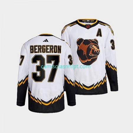 Camiseta Boston Bruins Patrice Bergeron 37 Adidas 2022 Reverse Retro Branco Authentic - Homem